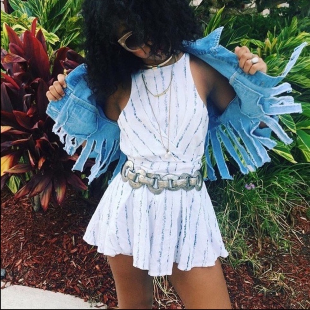 LF white with blue Romper